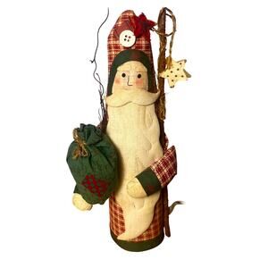 Vintage Folk Art Santa Christmas Decoration Primitive Rustic Fabric Holiday 11”